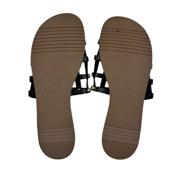 Steve Madden Beil Black With Gold Studs Caged Flat Sandals Women's Size 9 - Picture 4 of 5